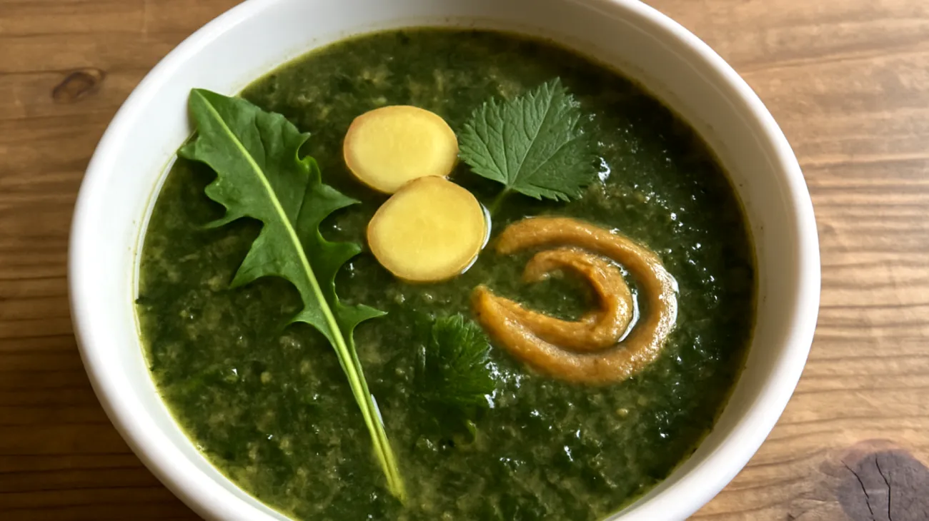 Löwenzahn-Brennnessel-Suppe mit Miso und Ingwer"